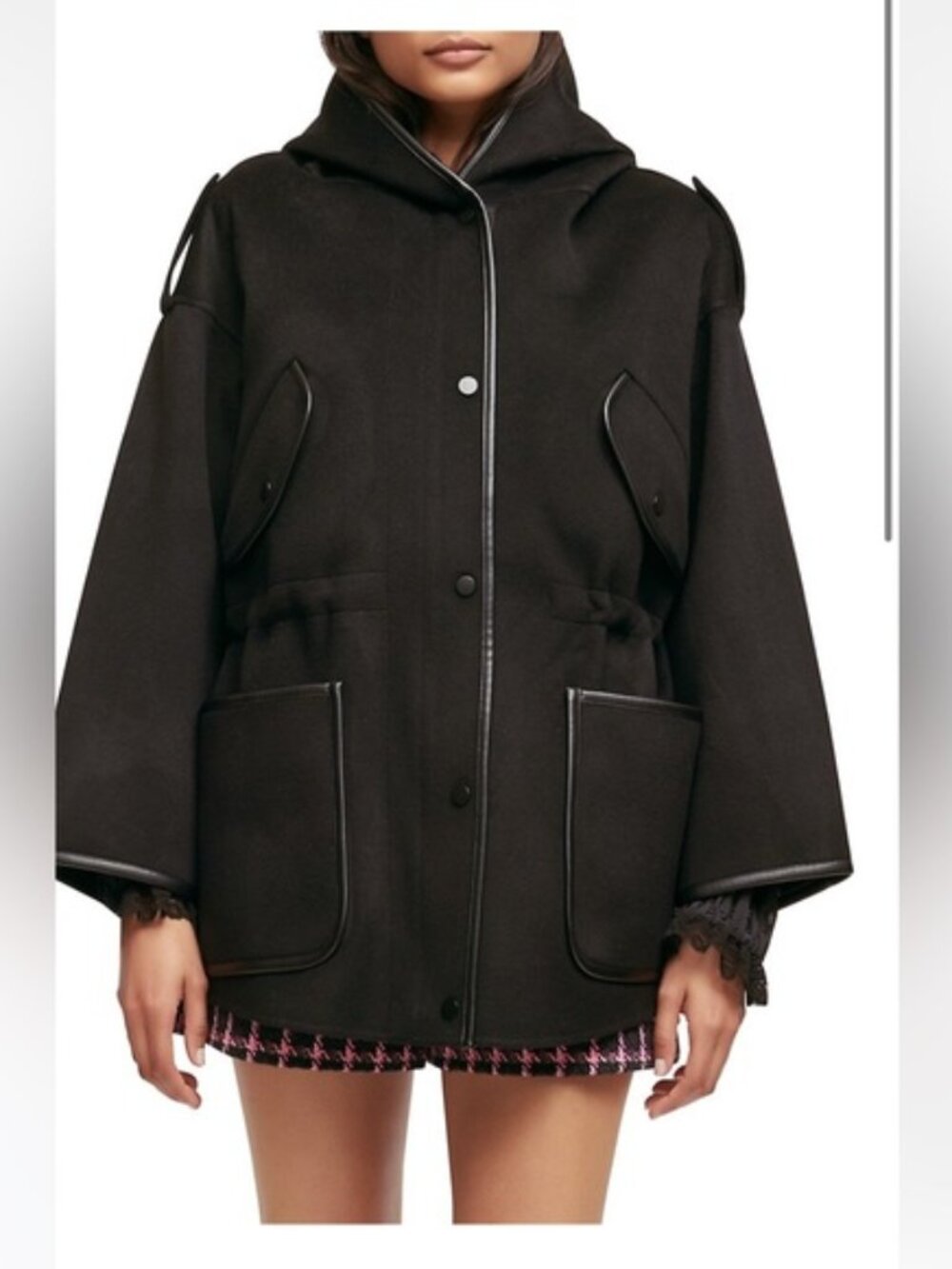 Maje Gangmille Oversized Wool-Blend Utility Hooded Jacket Winter Coat size 0